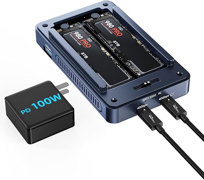 ACASIS 40Gbps M.2 NVMe SSD Enclosure, Cooling Fan, Compatible with 40Gbps / USB 4.0, Tool-Free, Aluminum Dock Dual Monitor, Support Software RAID, 2 USBC 40Gbps for M1/M2/Windows