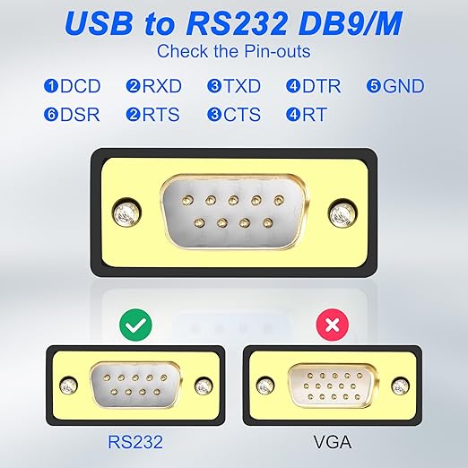 XMSJSIY USB to RS232 DB9 Serial Adapter Cable USB A Male to D-SUB 9-Pin Male Converter Cord with Gold Plated Support Winows11/10/8.1/8/7 Vista/XP and Mac OS -1.5M/4.29FT