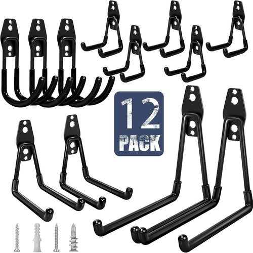 KOFANI Heavy Duty Garage Hooks - 12 Pack Anti-Slip Coating for Bikes, Ladders & Garden Tools