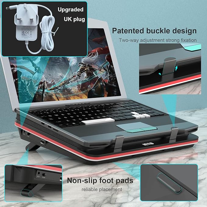 IETS GT500 Powerful Turbo-Fan (4200 RPM) Laptop Cooling Pad with Infinitely Variable Speed,Seal Foam for Rapid Cooling Gaming Laptop,Dust Filter for Protect Laptop,13-17.3inch Laptop Cooler