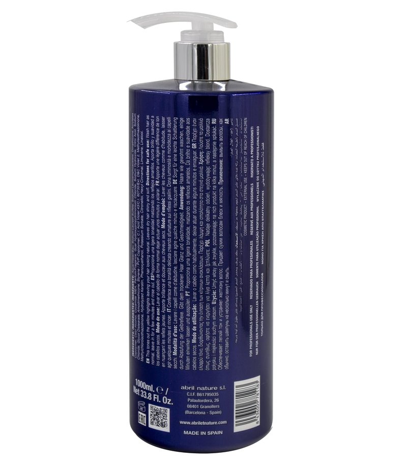 Abril Et Nature Bain Shampoo Platinum - 1000 ml - Purple Toning Shampoo - to Tone Down Grey or Bleached Hair - Eliminates Brassy Yellow Tones-Keratin Hair Treatment