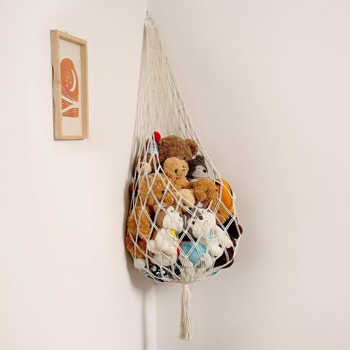 Amdermi Stuffed Animal Storage Hammock - 60" Macrame Toy Organizer for Kids' Room | Cream Color