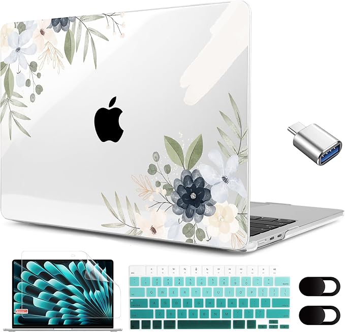 MEEgoodo for M5/M4/M3/M2 MacBook Air 15 inch Case 2026 2025 2024 2023, Case Fit Model (A3448/A3241/A3114/A2941) for MacBook Air 15.3 inch, Vintage Floral