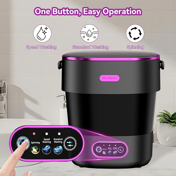 Portable Washing Machine, Mini Washer and Spin-Dryer With Folding Hanger, 16L Large Capacity Small Compact Laundry Machine of Underwear, Baby Clothes, for Apartments, Dormitories, RV, Travel, (Black)