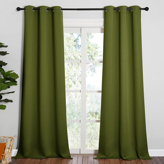NICETOWN Blackout Curtains for Patio Glass Doors - Olive Green Privacy Drapes, 42" x 95" (1 Pair)