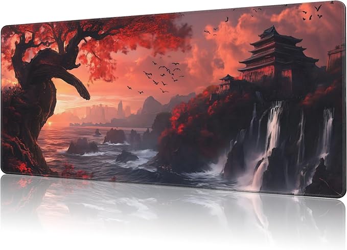 NIYLYNSYN Mouse Pad Large Fantasy Landscape Non-Slip Gaming Desk Mat with Stitched Edge Laptop Keyboard Desk Pad for Work Home Gaming (35.4 x 15.7 Inches)
