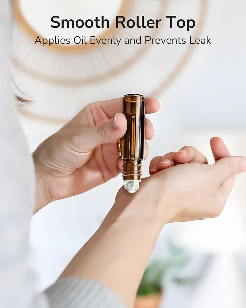 Essential Oil Roller Bottles - 48-Pack 10ml Amber Glass with Stainless Steel Roller Balls | Waterproof Labels