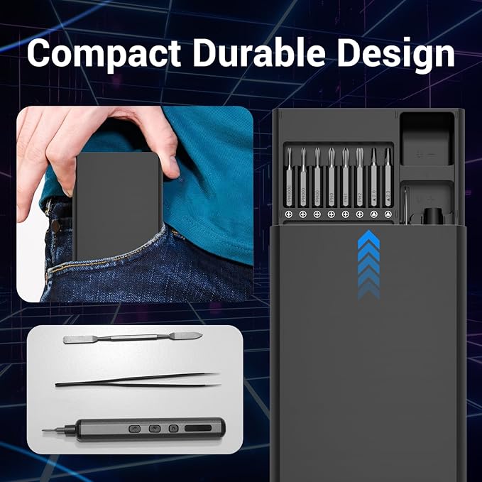 68 in 1 Mini Electric Screwdriver Set for Phone Watch Electronics PC Glasses repair tool kit, Magnetic precision bits, 5 Adjustable Torque, LED lights, Cordless Portable Rechargeable Type-C high power