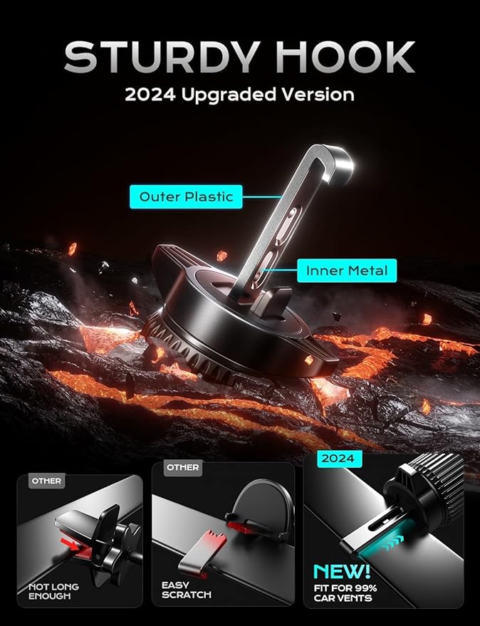CHGeek Wireless Car Charger, 15W Fast Charging Auto-Clamping Phone Mount, Air Vent Holder with Blue LED for iPhone 17/16/15/14/13, Samsung S24/S23/S22 (Knight Black)