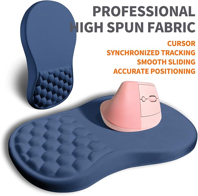 Armanza Ergonomic Joint Wrist Support Mouse Pad with Memory Foam Cushion Massage Bump, Carpal Tunnel Pain Relief Mousepad Slope Design for Wrist Rest, 11.8x7.9 in, Dark Steel Blue