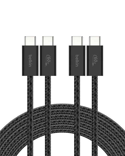 Belkin USB C to USB C Cable 2-Pack, 9.9ft, 60W - Type C Charger, iPhone Charger Cord, Soft, Braided, Flexible for iPhone 17, Galaxy S25, Pixel 10, Airpods, iPad Pro & More, Travel Essentials - Black