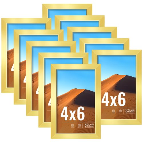 LaVie Home 4x6 Picture Frame Gold Set of 10, Display 4 x 6 Picture, Photo Frame Collage for Wall Gallery or Table Deco, Hanging or Tabletop Display