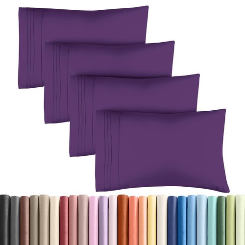 King Pillow Cases Set of 4 - Ultra Soft Hotel Quality Pillowcase Covers - Comfy, Cozy & Wrinkle Free - Shrinkage, Stain and Fade Resistant - Machine Washable Pillow Protectors - 4 Piece Set - Purple