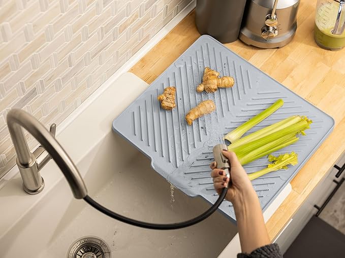 WeatherTech DishMat Drain- 16" x 18" Drip Dry Hand-Washed Dish Drying Mat, Pebble