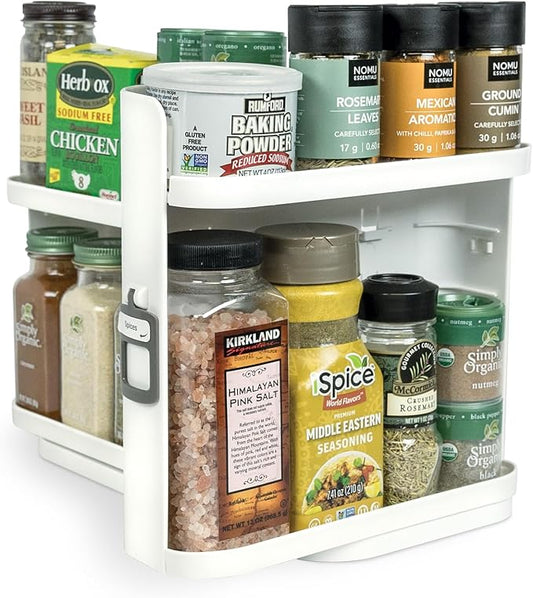 Cabinet Caddy SNAP! Spice Rack Organizer for Cabinet - Slide & Rotate Seasoning Organizer - 4 Snap-In Adjustable Shelves for 5 Tier of Storage - Magnetic Modular Design - 8.9âH x 6.1âW x 10.8âD