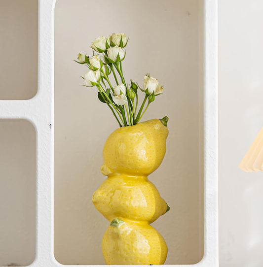 Skiennix Lemon Figurine Decor - Yellow Ceramic Bud Vase for Home & Kitchen Centerpieces