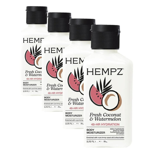Hempz Herbal Body Moisturizer, Pearl White, Fresh Coconut/Watermelon, 2.25 Ounce (Pack of 4)