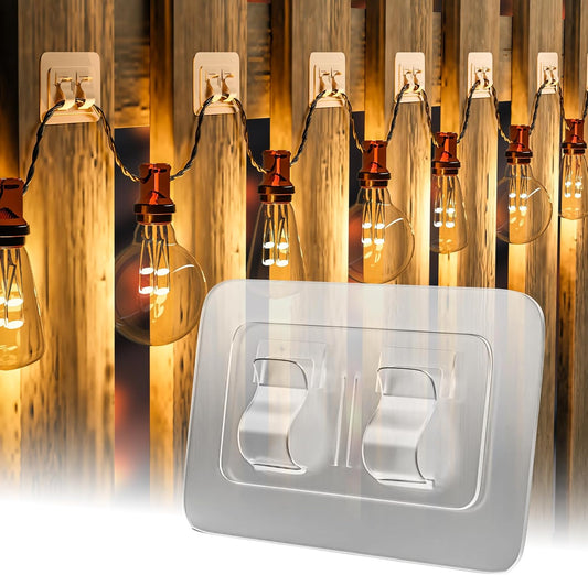 Skiennix Outdoor String Light Hooks - 100Pcs Heavy Duty Clips with Waterproof Adhesive Strips | UV-Resistant Clear Holders