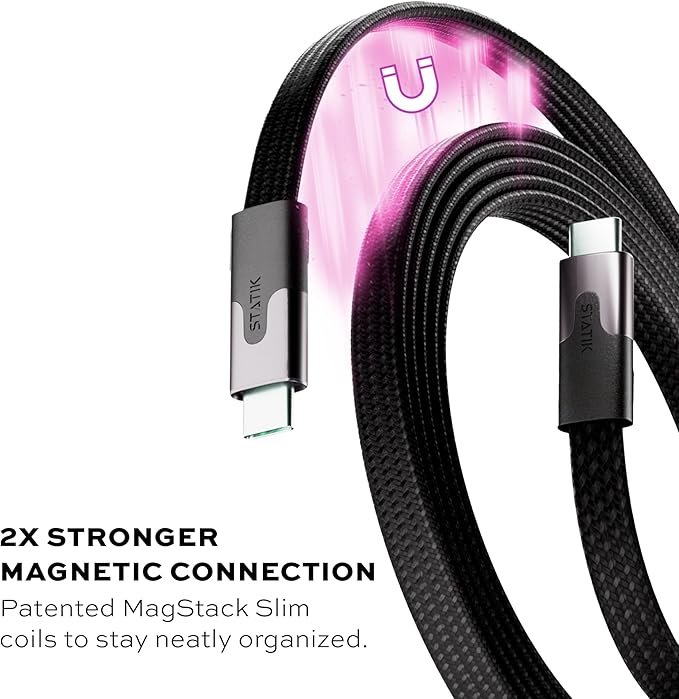 Statik MagStack Slim Pro - USB C to USB C Cable, Magnetic Anti Tangle Flat Type C Charger Fast Charging Cord, Magnetic Charging Cable, Compatible with iPhone, iPad & Android, 100W 3FT