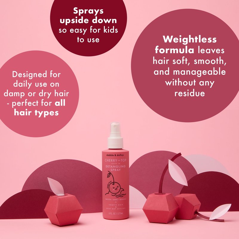 Dabble & Dollop Cherry on Top Kids Detangler Spray – Leave In Conditioner Spray for Kids & Toddlers, Detangling Spray for All Hair Types – Gentle, Naturally Derived, Hypoallergenic (6 oz, Pack of 2)