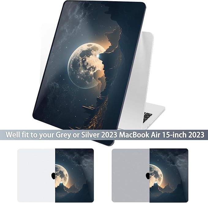 Batianda Premium Case for New MacBook Air 15 inch with M5 M4 M3 M2 Chip 2026 2025 2024 2023 Release, Designed Ultra-Slim Hardshell & Keyboard Cover & Screen Protector 4-in-1 Bundle, Moon in Sky