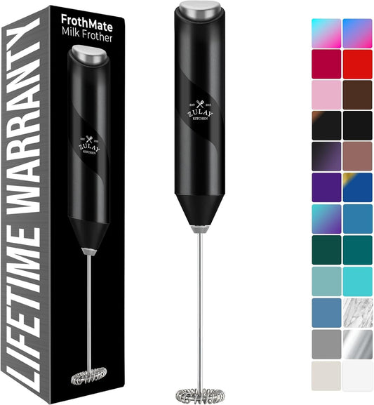 Zulay Kitchen Milk Frother Wand - Powerful Handheld Stainless Steel Mixer for Coffee & Lattes - Midnight Black