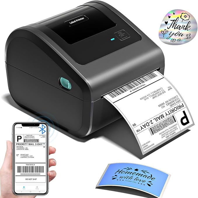 Omezizy Bluetooth Shipping Label Printer 4x6, D450BT Thermal Label Printer for Shipping Packages, Thermal Printers for Small Business, Compatible with Android, iPhone, Windows, macOS, Tiktok, UPS