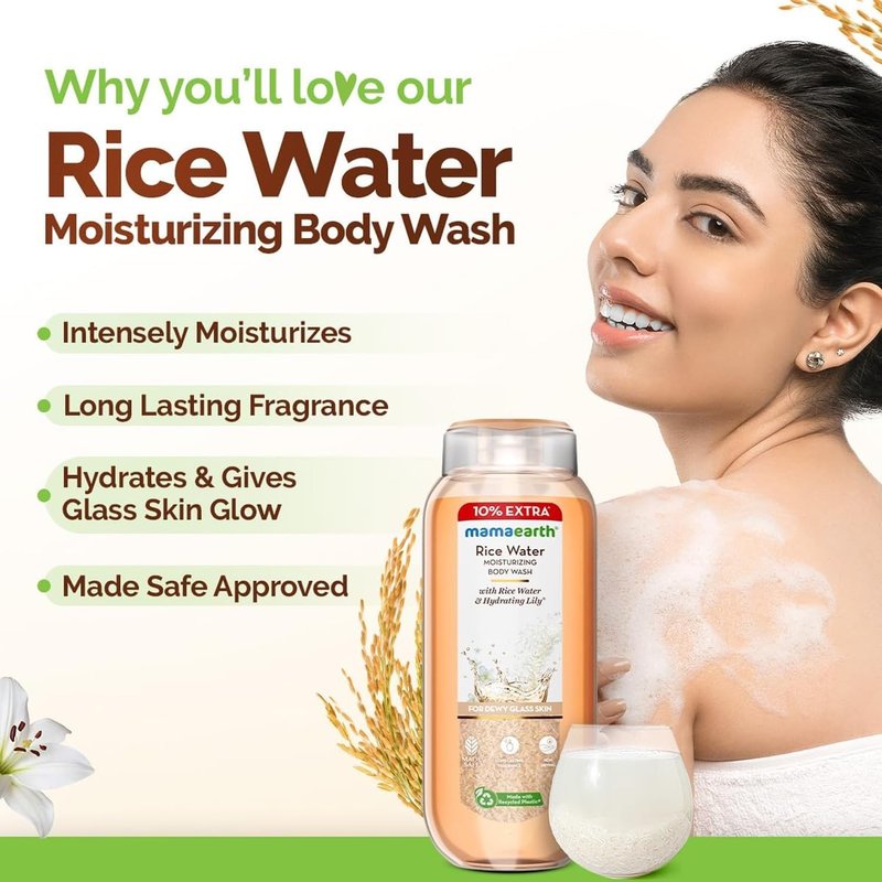 MAMAEARTH Rice Water Moisturizing Body Wash with Rice Water & Hydrating Lily, 9.30 Fl Oz (275 ml)