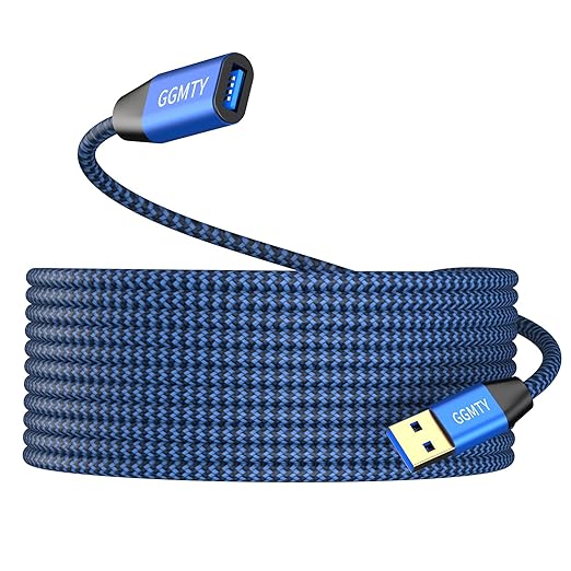GGMTY USB 3.0 Extension Cable 6FT, Type A Male to Female Extender Cord, 5Gbps High Speed Data Transfer with 24/28 AWG Copper, Blue-Black Braided Long Sync Wire for VR, TV, Webcam, Flash Drive, PC