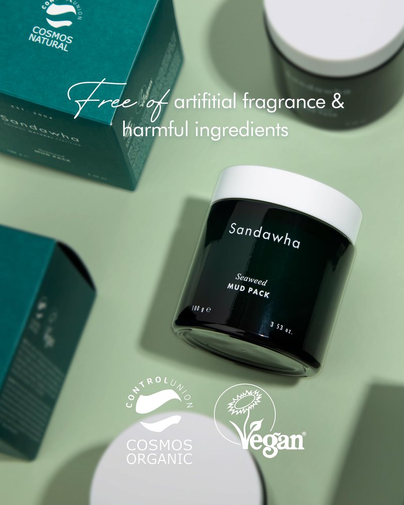 SanDaWha SKINCURE Vegan Seaweed Mud Mask, Korean skincare Blackhead Remover Clay Mask for Pore Cleansing with Kaolin & Bentonite, Oil Control & Gentle Exfoliation, 3.5oz
