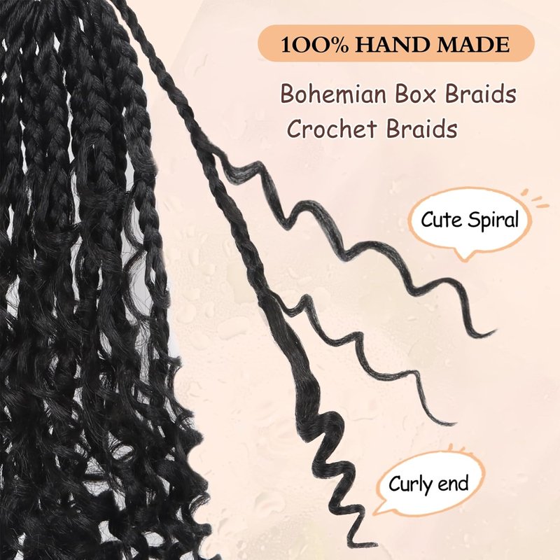 Goddess Box Braids Crochet Hair - 8 Inch Pre-Looped Boho Braids | Curly Ends, 8 Packs for Black Women