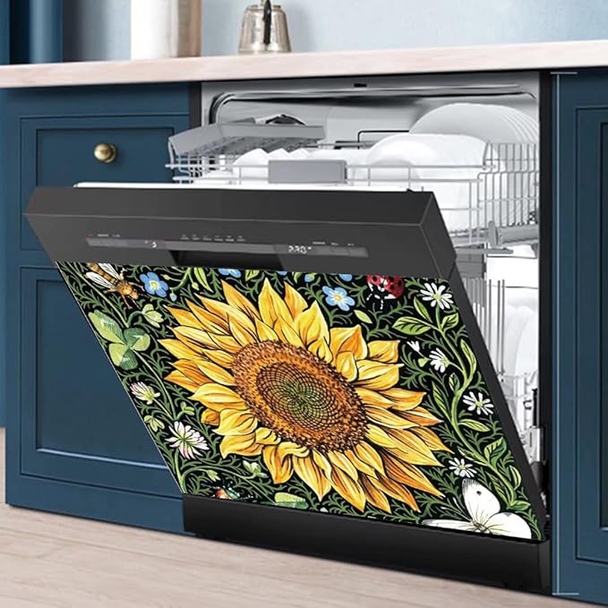 Sunflower Dishwasher Magnets Decorative Cover, Home Kitchen Dishwasher Decal Floral Refrigerator Magnet Cover Decals, Magnetic 23"x17"INCH