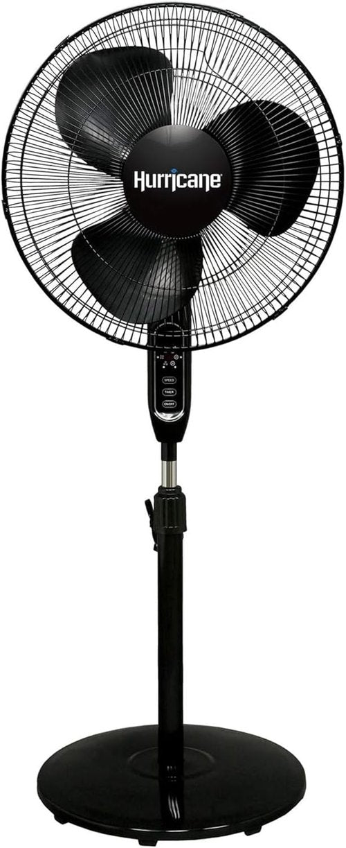 Hurricane Supreme Oscillating Pedestal Stand Fan with 3 Quiet Speeds, Black, 16" - Corded Electric Air Cooling Unit with Remote Control & Adjustable Height for Home, Apartment, Workshop or Office