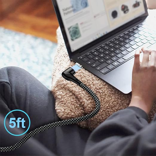 ZBF 100W USB C Magnetic Charging Cable, Right Angle Magnetic Phone Charger Cable(3 Pack, 5/5/5FT) 5A Fast Charging for Mac-Book Pro/Air, Pad Pro,Phone 17 16,14,13 Pro Max Galaxy S22