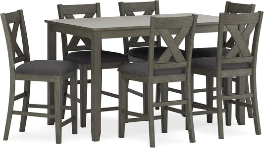 Signature Design by Ashley Caitbrook Casual Dining Table & Upholstered Bar Stools Set - 7 Pieces in Gray