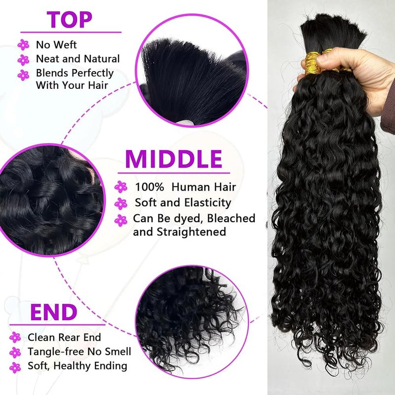 Water Wave Bulk Human Hair For Braiding Hair Double Drawm Extensions No Weft 1 Bundle 100g Micro Braiding Human Hair for Boho Braids 100% Human Hair (Natural Color, 16 Inch,100g)