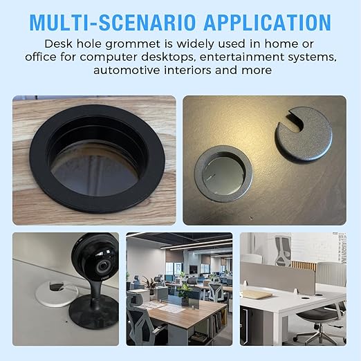BOPOREAE Desk Grommet 1-3/8" (35 mm), Desk Cord Hole Cover, Cable Grommet ABS Plastic, Desk Hole Grommet for Office and Home Table Cable, Detachable Cable Cord Organizer (Black 4 Pcs)