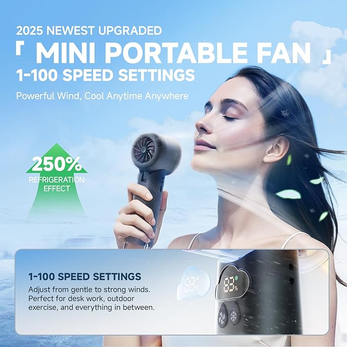 DooGooCoo 2025 Portable Mini Handheld Fan (Grey-Orange)