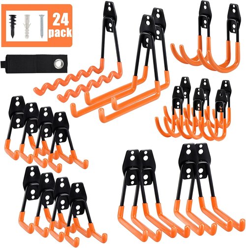 AOBEN Heavy Duty Garage Hooks - 24PCS Wall Mount Organizer for Ladders, Bikes & Tools | Anti-Slip Design