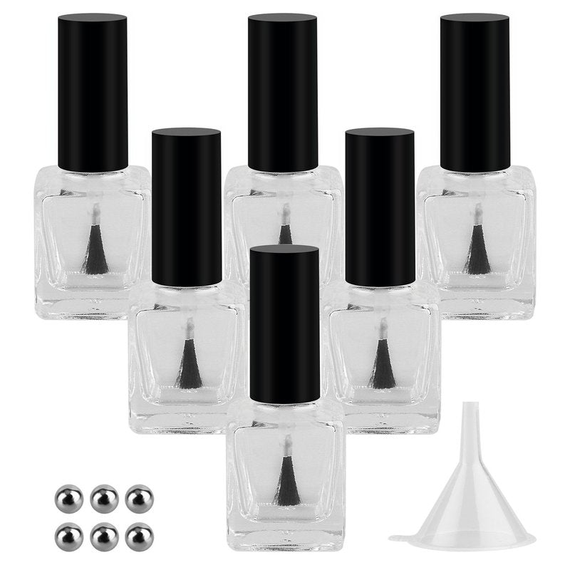 Empty Nail Polish Glass Bottles - 6PCS 15ML with Brush Cap, Funnel & Mixing Balls for Nail Art