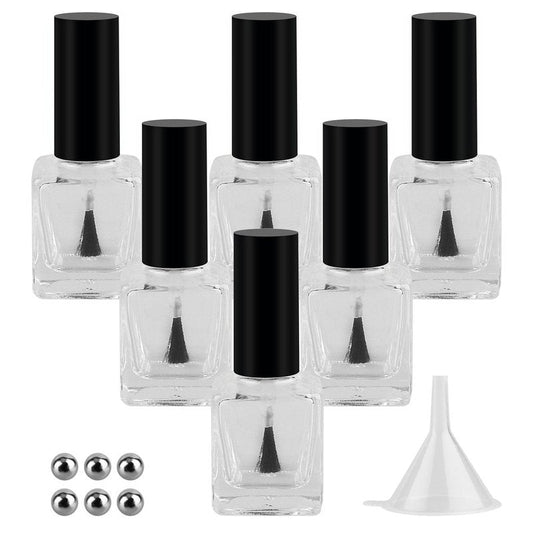 Empty Nail Polish Glass Bottles - 6PCS 15ML with Brush Cap, Funnel & Mixing Balls for Nail Art