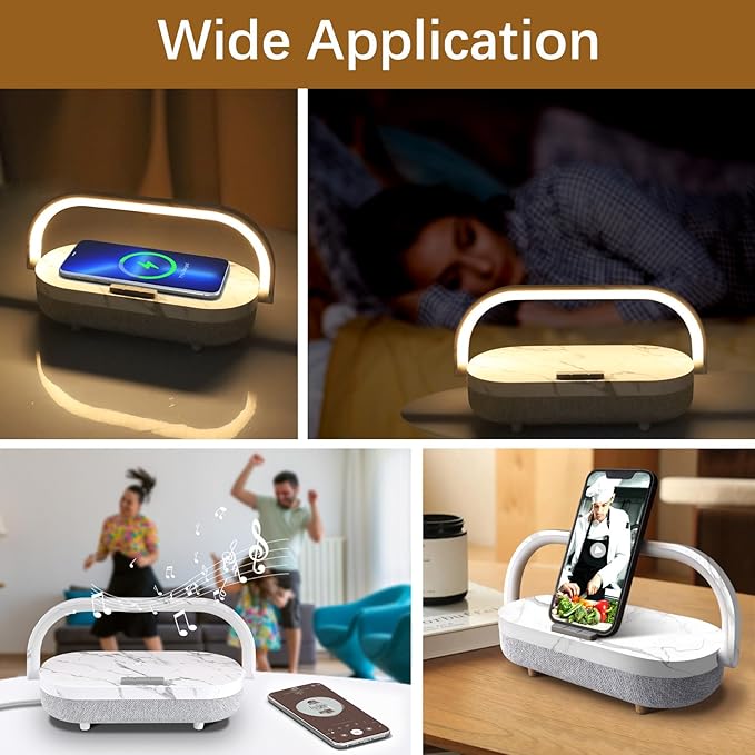 iGaur Nightstand Lamp with Wireless Charger,4 in 1 Touch Bedside Lamp Bluetooth Speaker,Portable Dimmable LED Night Light,Corporate Gifts Premium for Employees Clients,Birthday Gifts Women Wife Friend