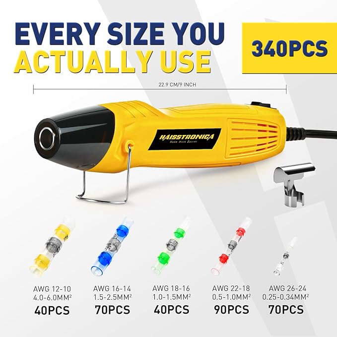 haisstronica 340 PCS Solder Seal Wire Connectors with Mini Heat Gun Kit, Waterproof Heat Shrink Wire Connectors, 10-26 AWG Solder Stick Wire Connectors for Automotive, Marine & Wiring Repair