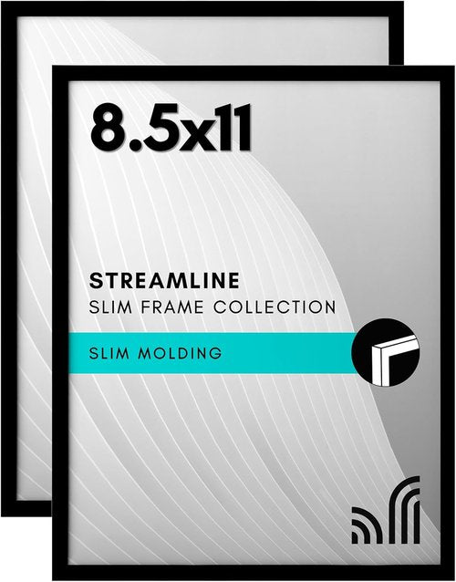 Americanflat 8.5x11 Picture Frame - Shatter-Resistant Glass, Set of 2 - Thin Border for Tabletop & Wall - Black