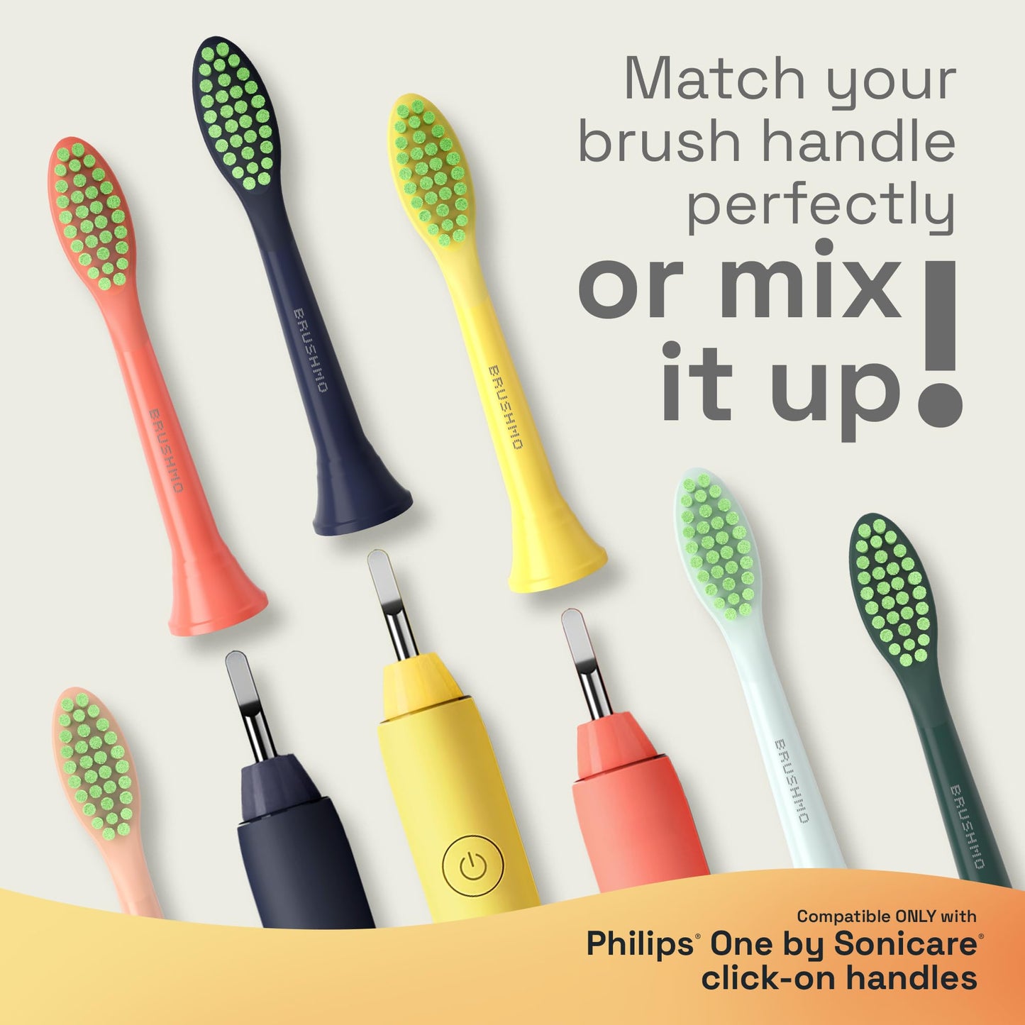 Brushmo Replacement Toothbrush Heads, Compatible with Philips One for Sonicare Electric Toothbrush Handles HY1022, 4 Standard Heads with Tongue Cleaner, Soft Dupont Bristles, BM124m, Snow White