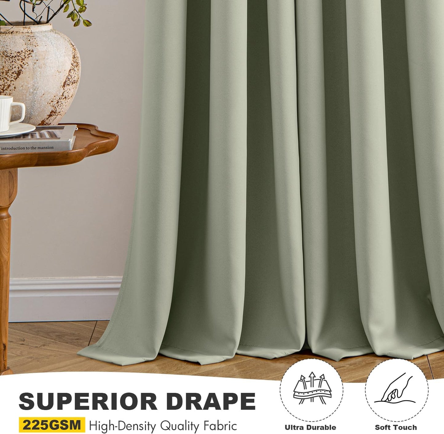 MIULEE Sage Green Blackout Curtains - Thermal Insulated Room Darkening Drapes | 63-Inch Grommet Top, 2 Panels