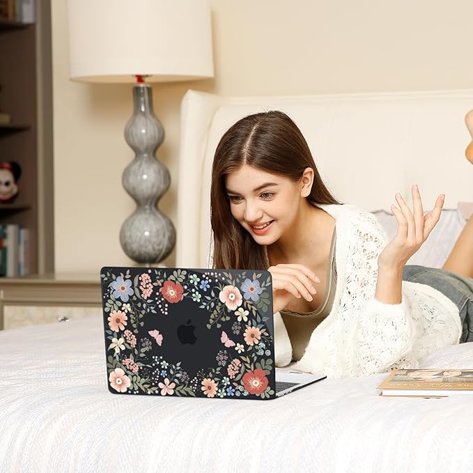 MOSISO Compatible with MacBook Air 13 inch Case M5 2026 M4 2025 M3 M2 2024-2022 A3449 A3240 A3113 A2681, Lush Floral Hard Shell&Keyboard Cover&Screen Protector for MacBook Air 13.6 inch Case, Black