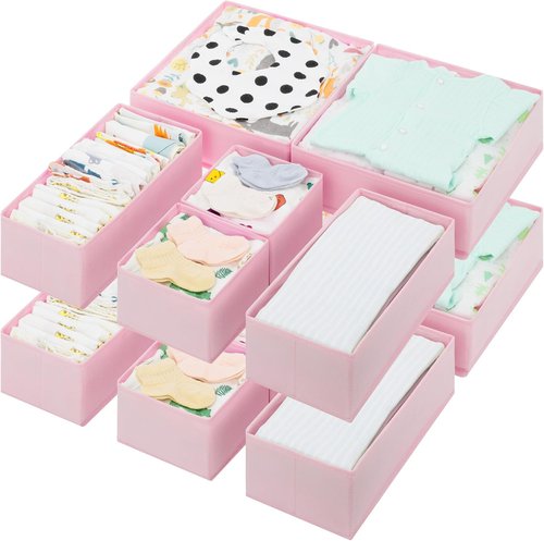 Granny Says Drawer Organizer Bins - 12 Pack Dresser Storage Dividers for Nursery & Closet - Pink