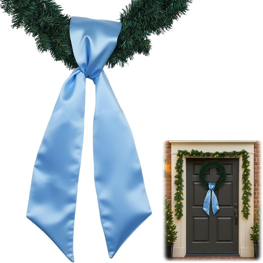 Skiennix Wreath Sash - Blue Satin Ribbon for Front Door | 4.5" x 56" - Perfect for Holiday Decor