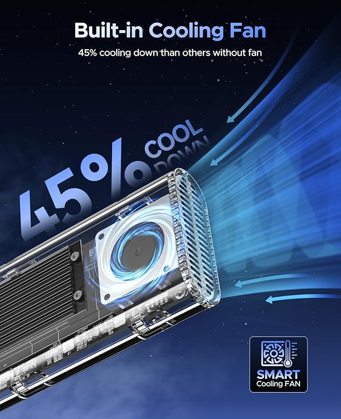 ORICO 40Gbps M.2 NVMe SSD Enclosure with Built-in Cooling Fan, Tool-Free, Support 2230 2242 2260 2280(M Key), Compatible with Thunderbolt 4/3 USB4/3.2-TCM2U4-BLACK